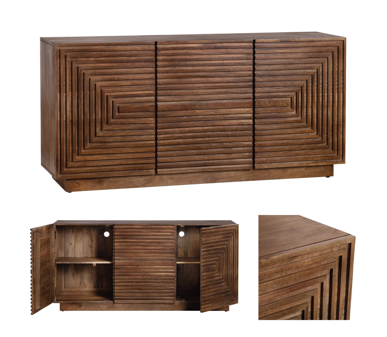 Wooden cabinet with geometric design on a white background