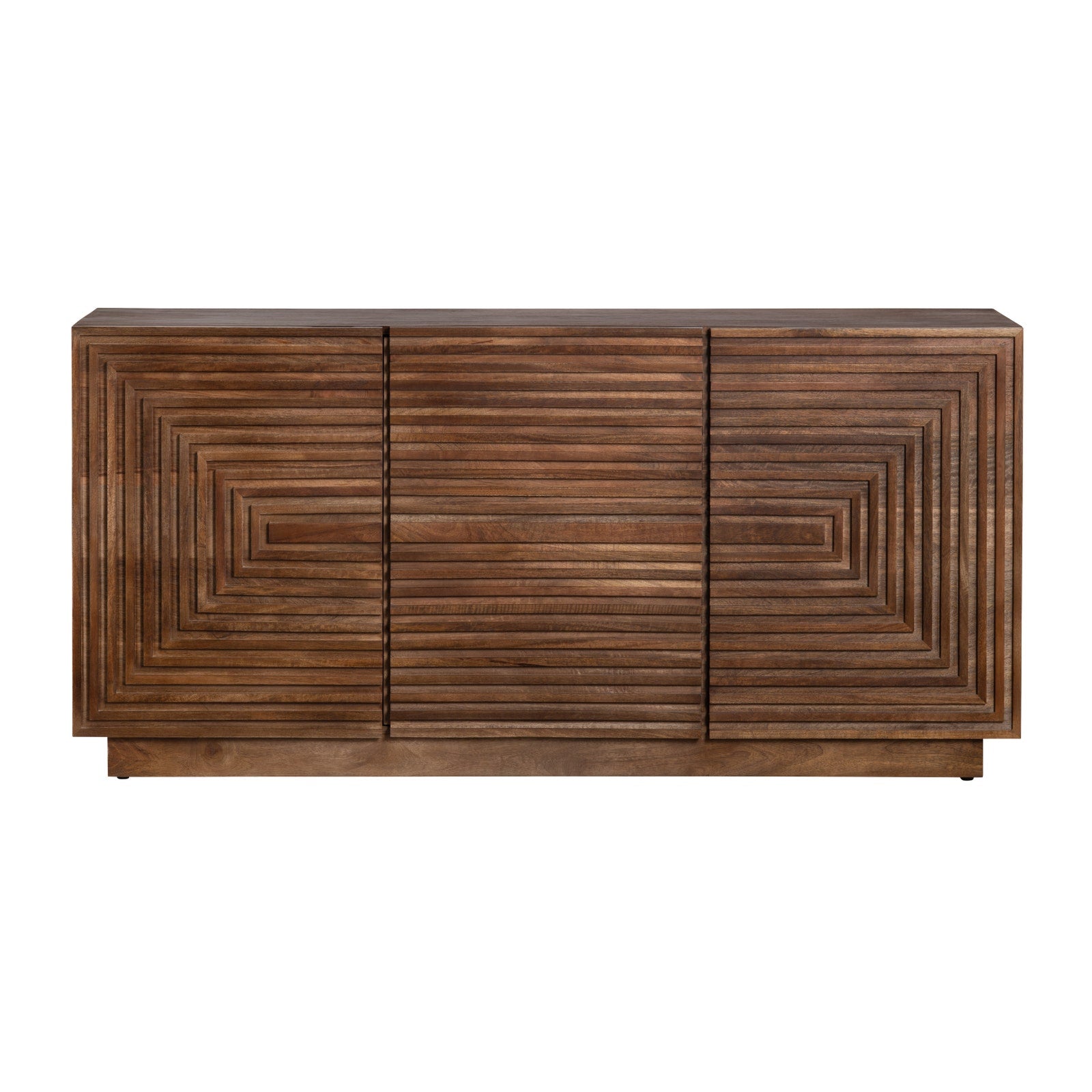 Wooden sideboard with geometric pattern on a white background