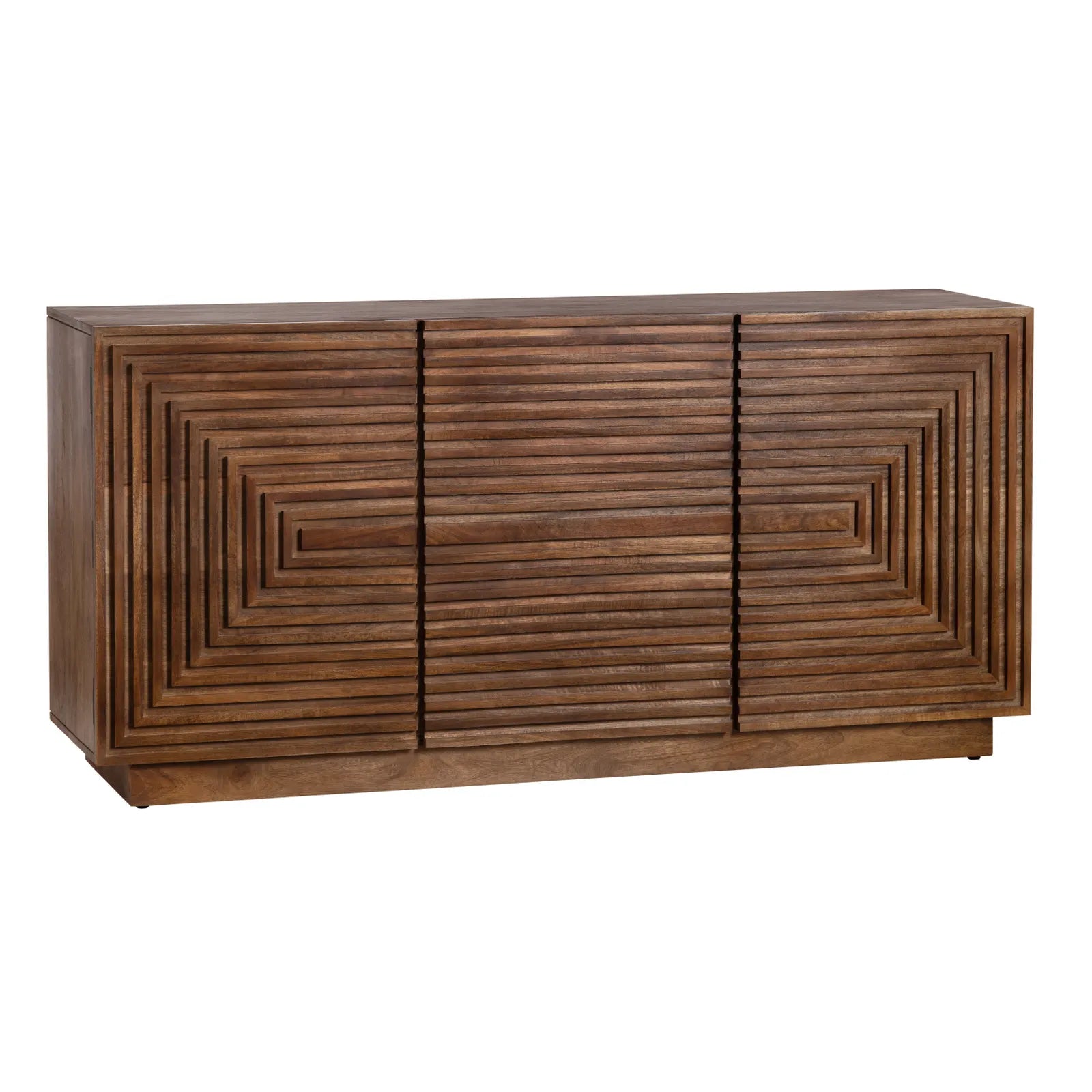 Wooden sideboard with geometric pattern on a white background