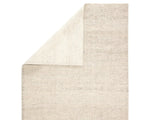 A rectangular area rug in ivory and gray colors, handwoven from 100% polyester yarn.