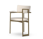 Modern chair with white cushioned seat and backrest on a white background