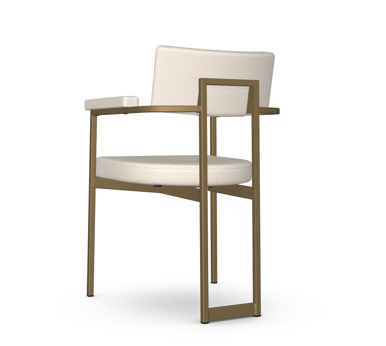 Modern chair with white cushioned seat and backrest on a white background