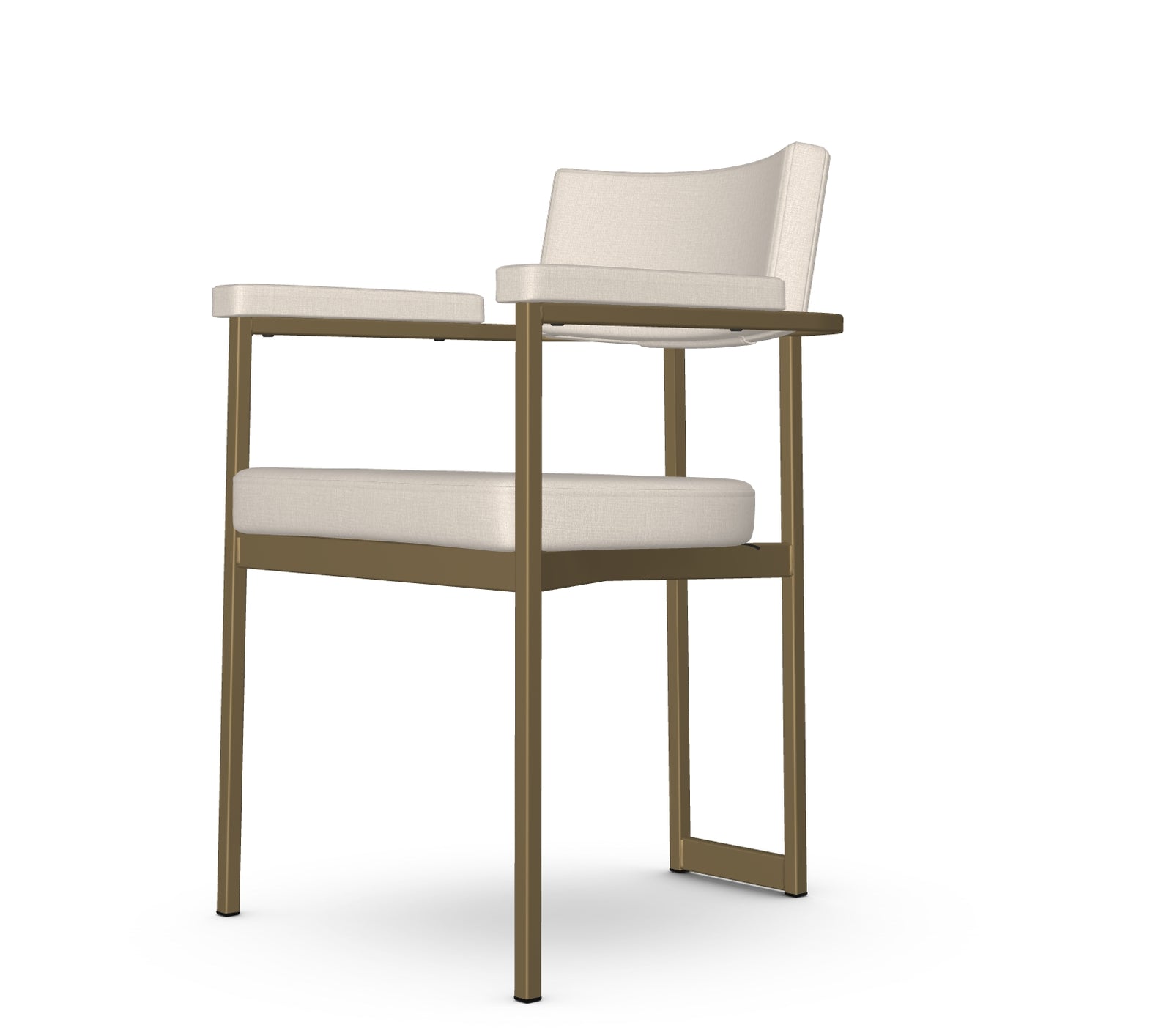 Modern chair with white cushioned seat and backrest on a white background