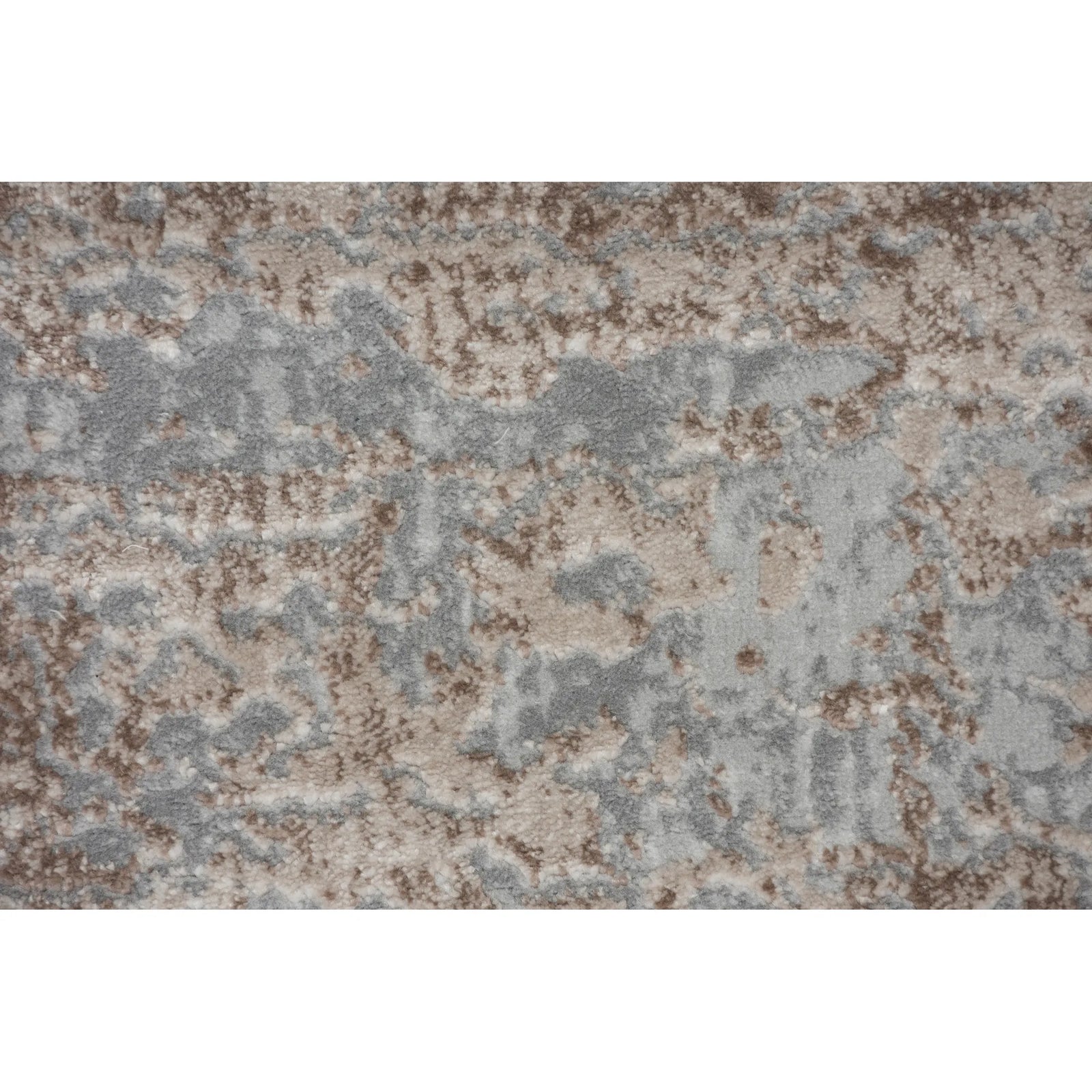 Textured rug with a pattern of brown, beige, and gray colors on a white background