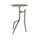 Metal side table with unique design on a white background