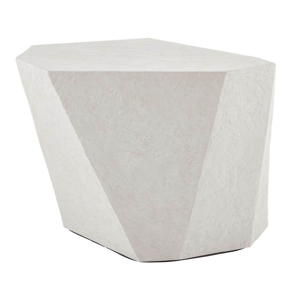Geometric white side table on a white background