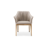 Beige chair with wooden legs on a white background