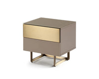 Modern nightstand with gold accents on a white background