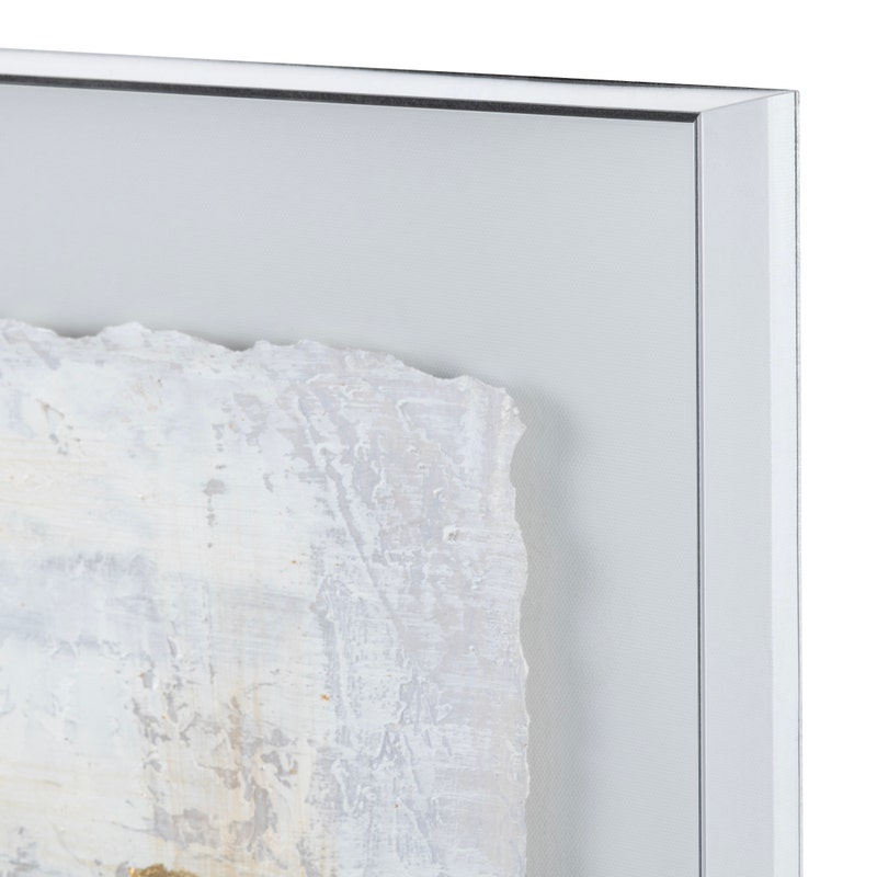 Acrylic wall art featuring an abstract design with gold, gray, and white colors.