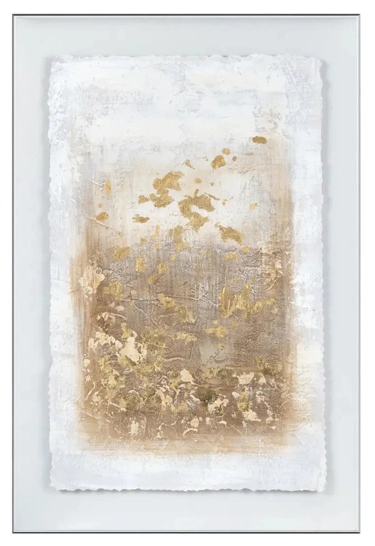 Acrylic wall art featuring a abstract design with gold and white colors.