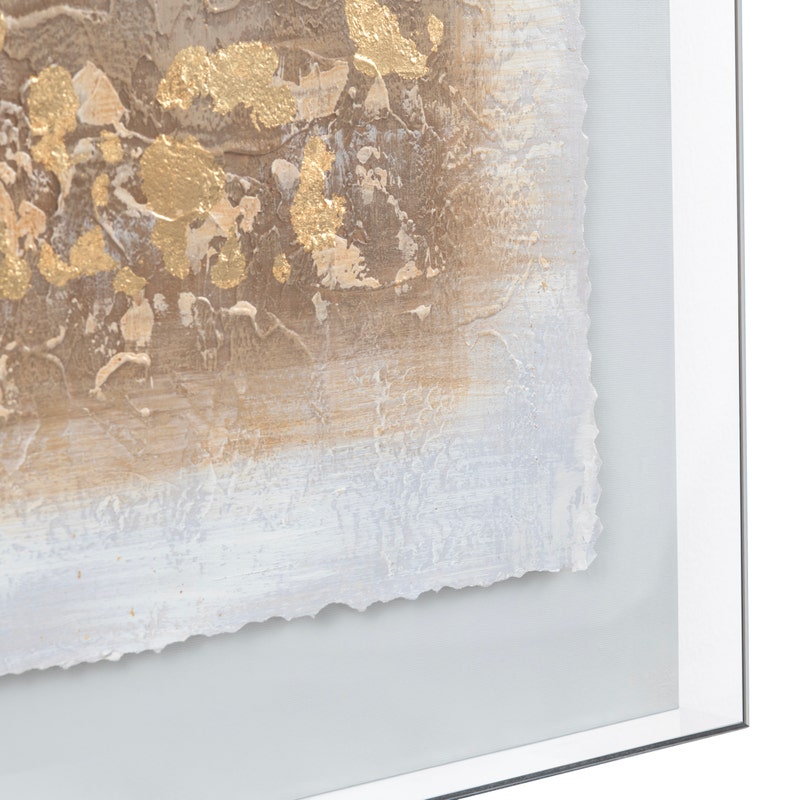 Acrylic wall art featuring a abstract design with gold and white colors.