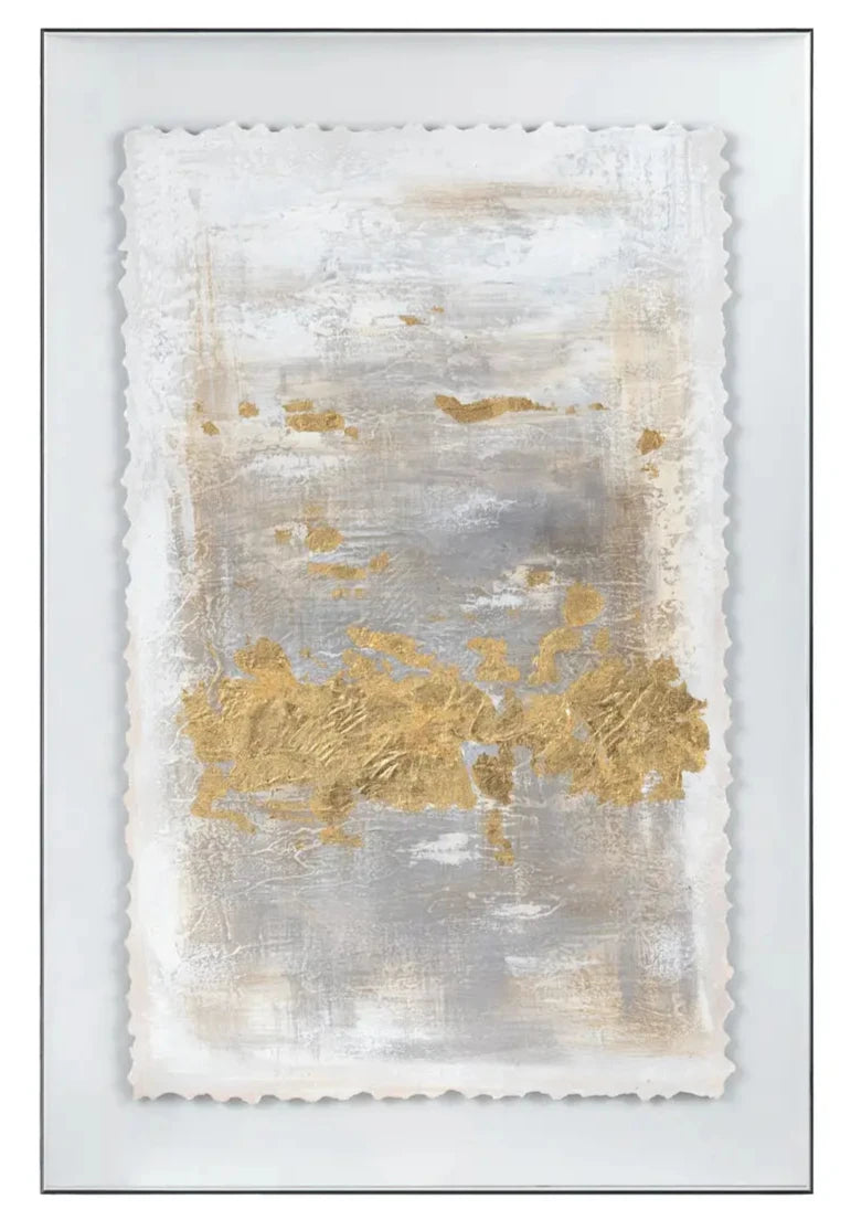 Acrylic wall art featuring a gold and silver color scheme with a textured finish.