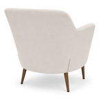 Beige armchair with wooden legs on a white background