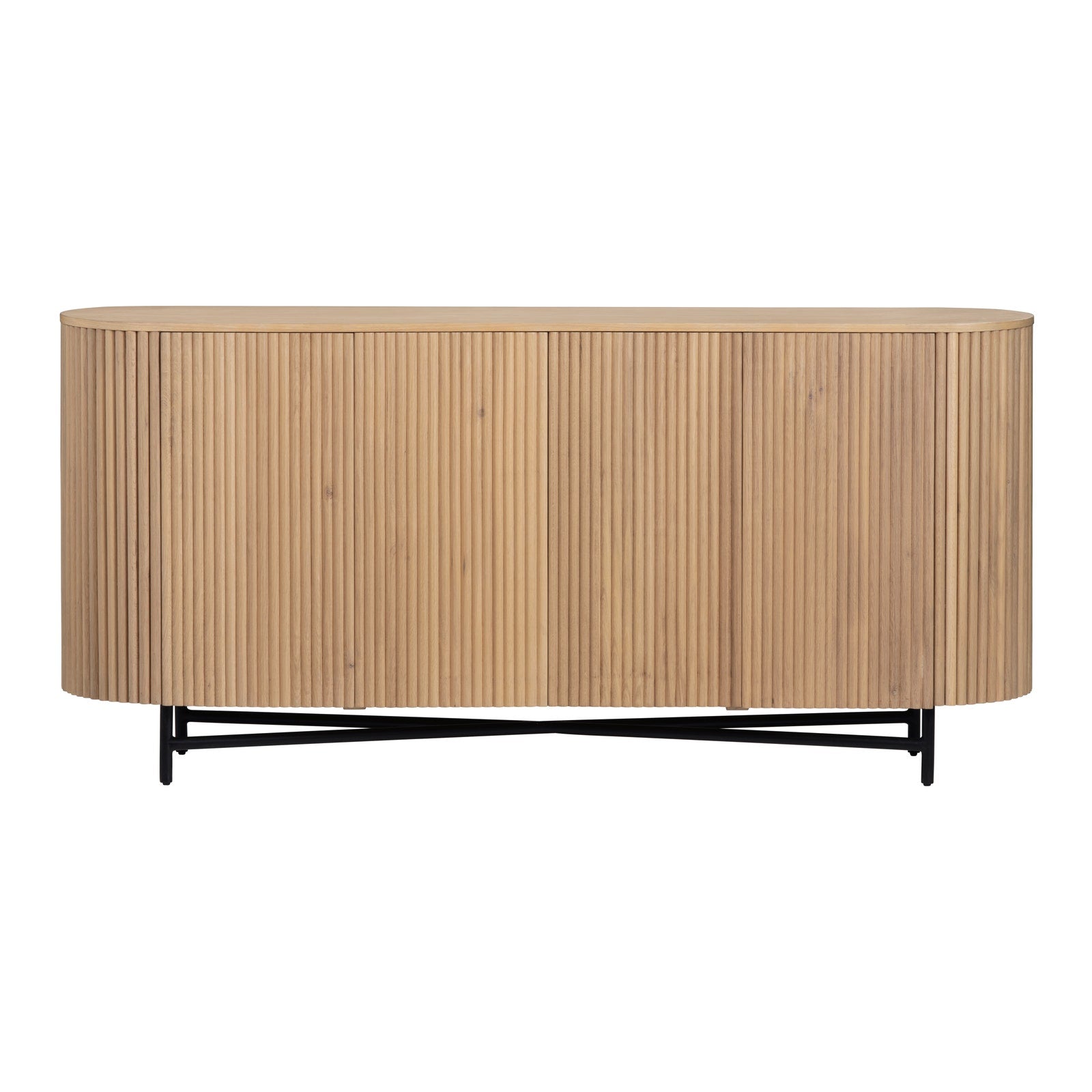 Wooden sideboard with black legs on a white background