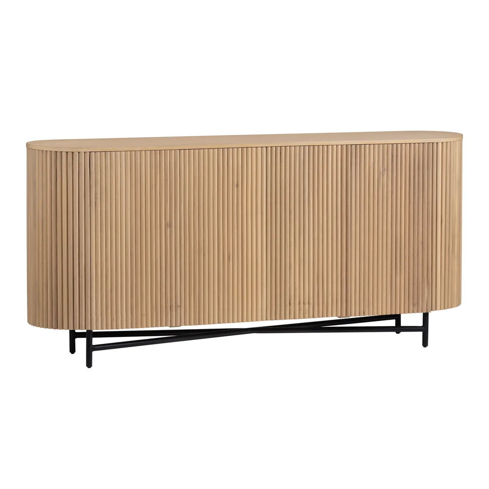 Wooden sideboard with black legs on a white background