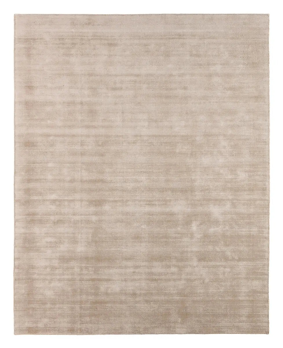 Beige area rug with a subtle pattern on a white background
