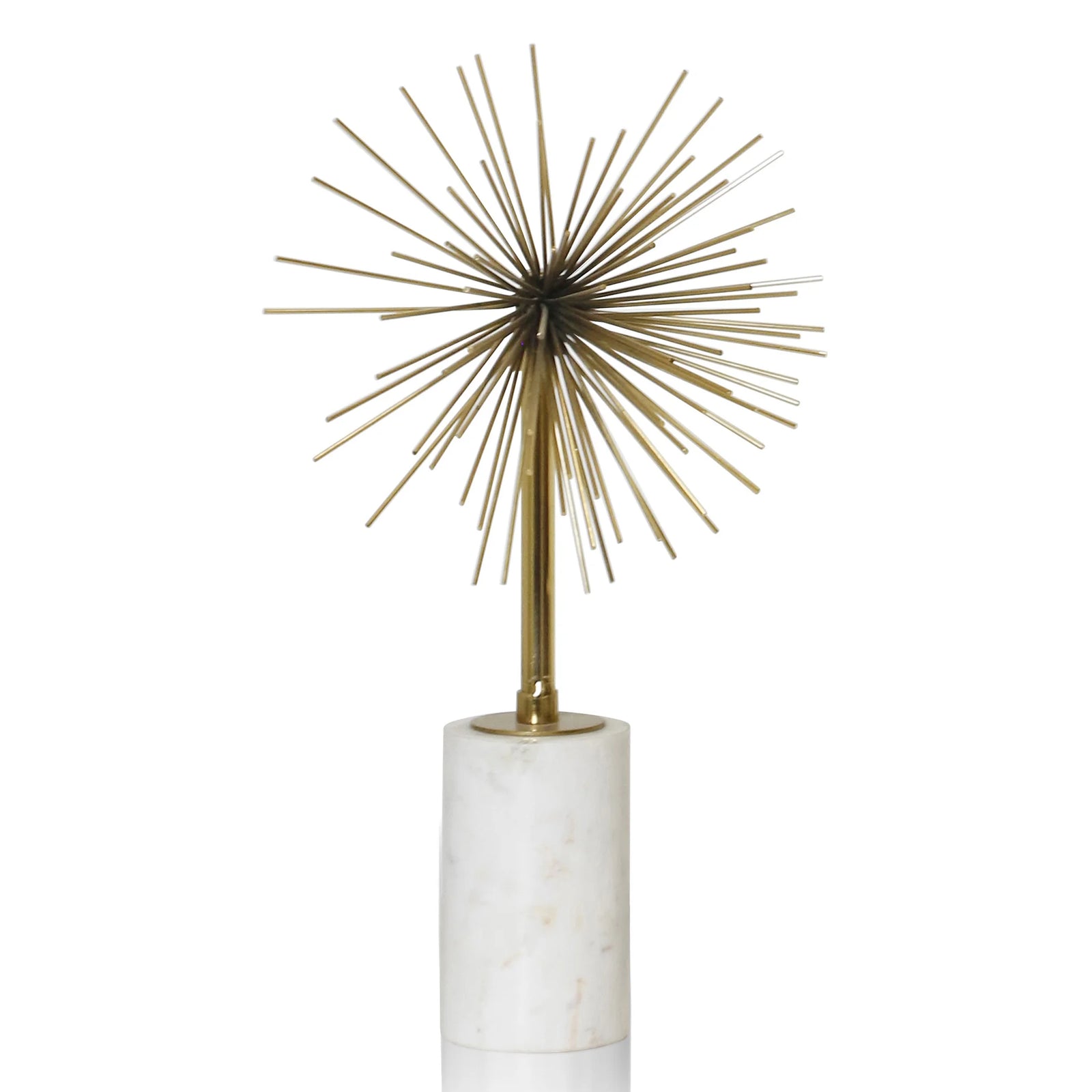 Decorative object with gold spike design on a white background