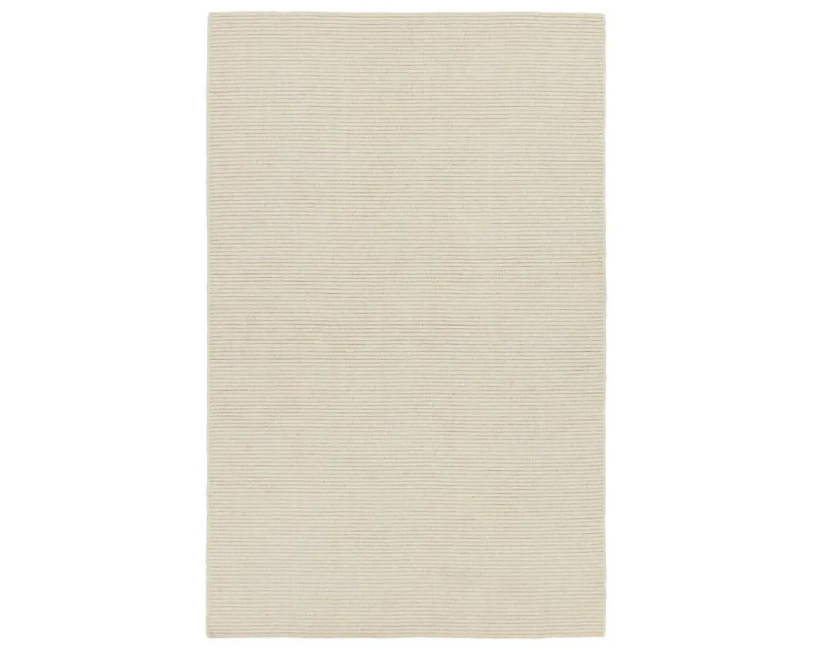 A beige area rug with a textured weave, laid out flat.