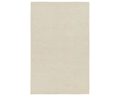A beige area rug with a textured weave, laid out flat.