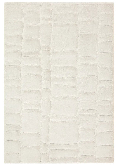Beige area rug with a subtle pattern on a white background