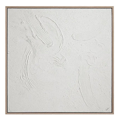 Hand-painted abstract wall art with heavy texture, framed in a wood frame with a cream veneer finish.