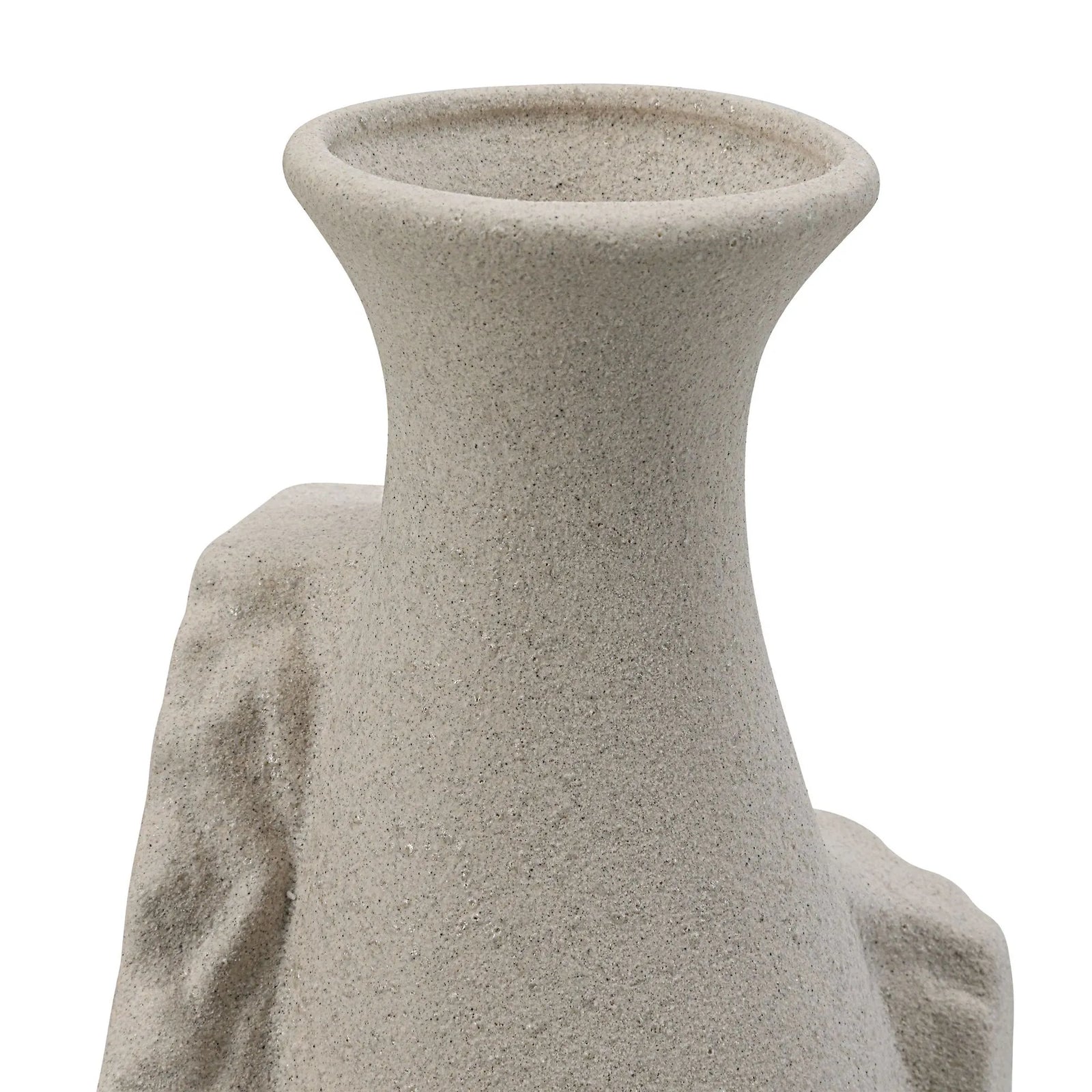 Close-up of a textured stone vase on a white background