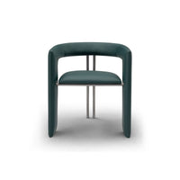 Green chair with curved armrests on a white background