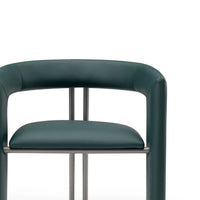 Green chair with metal frame on a white background
