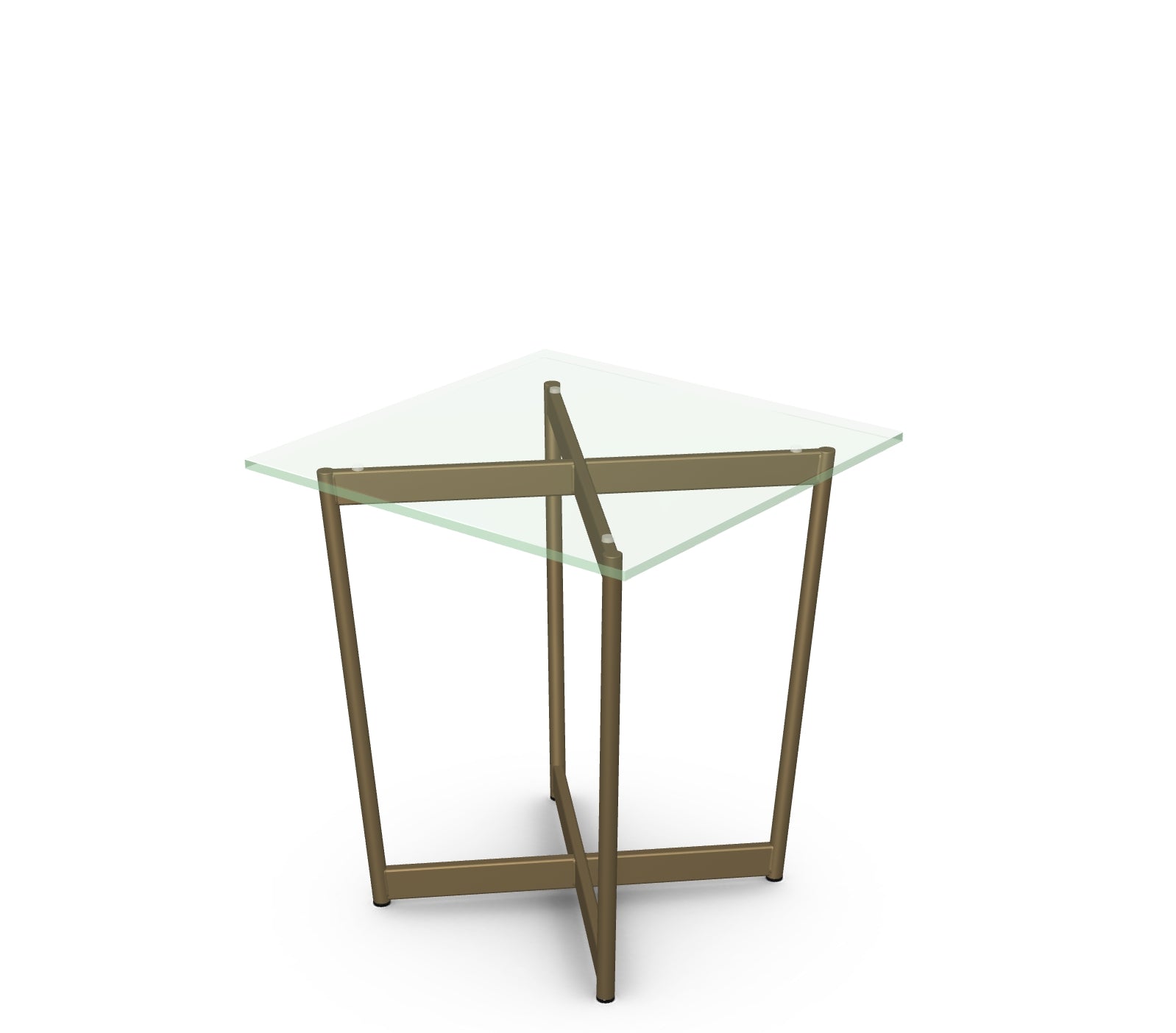 Glass table with bronze metal frame on a white background
