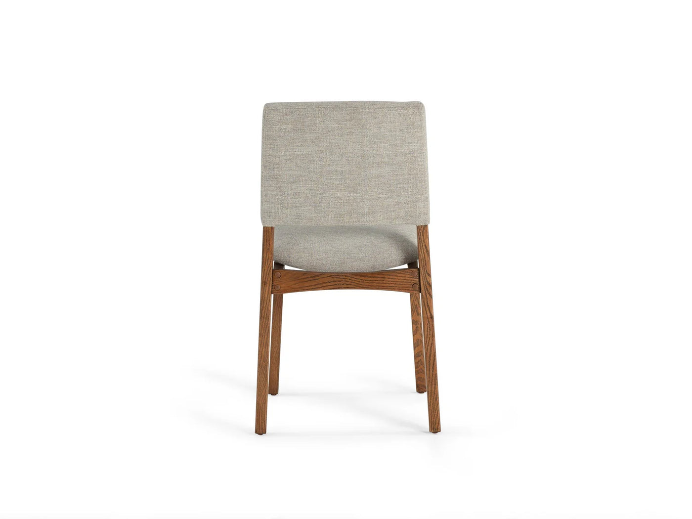 Chair with gray cushioned seat and backrest on a white background