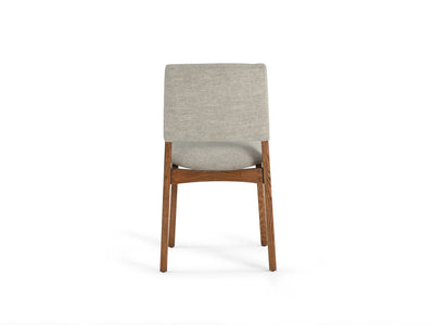 Chair with gray cushioned seat and backrest on a white background