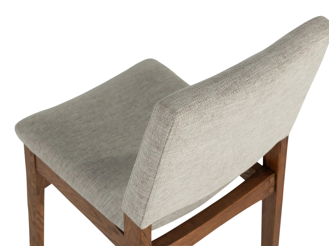 Chair with gray cushioned backrest and seat on a white background