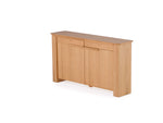Wooden sideboard with two doors on a white background
