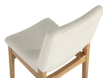 Chair with white cushioned backrest and wooden frame on a white background