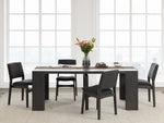 Dining table set with chairs in a modern room