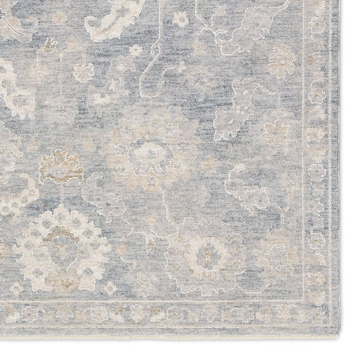 Decorative rug with floral pattern in gray and beige tones
