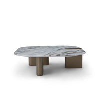 Marble coffee table with bronze legs on a white background