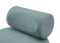 Light blue cylindrical pillow on a white background