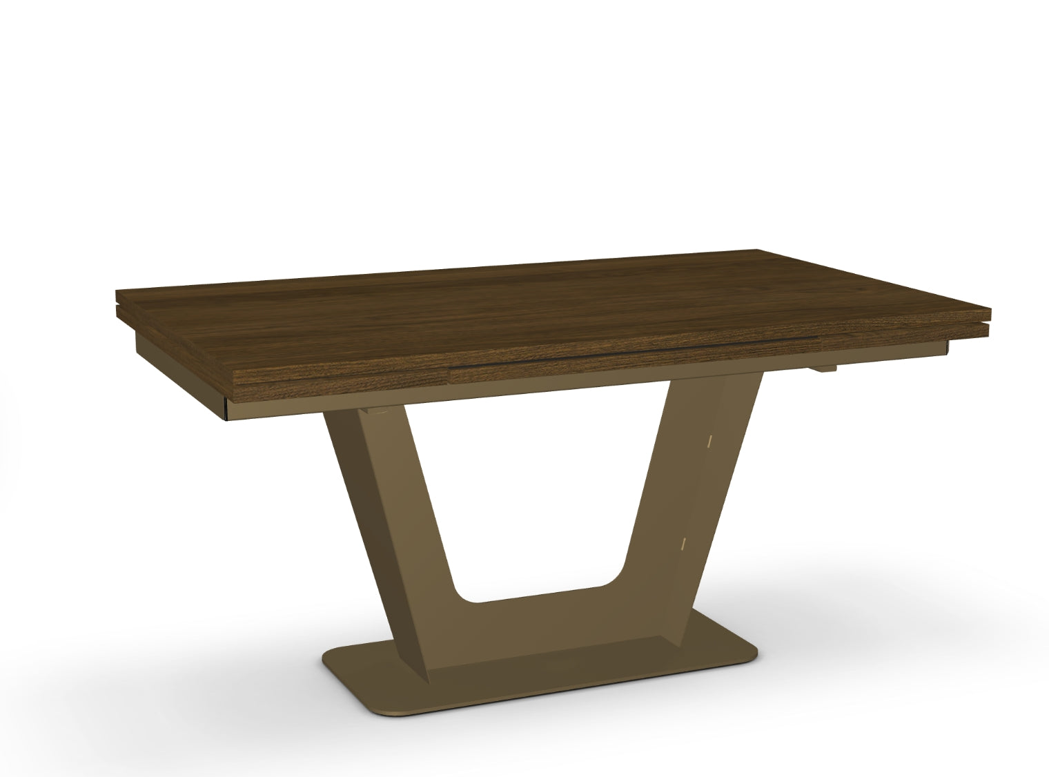 Wooden table with a modern design on a white background