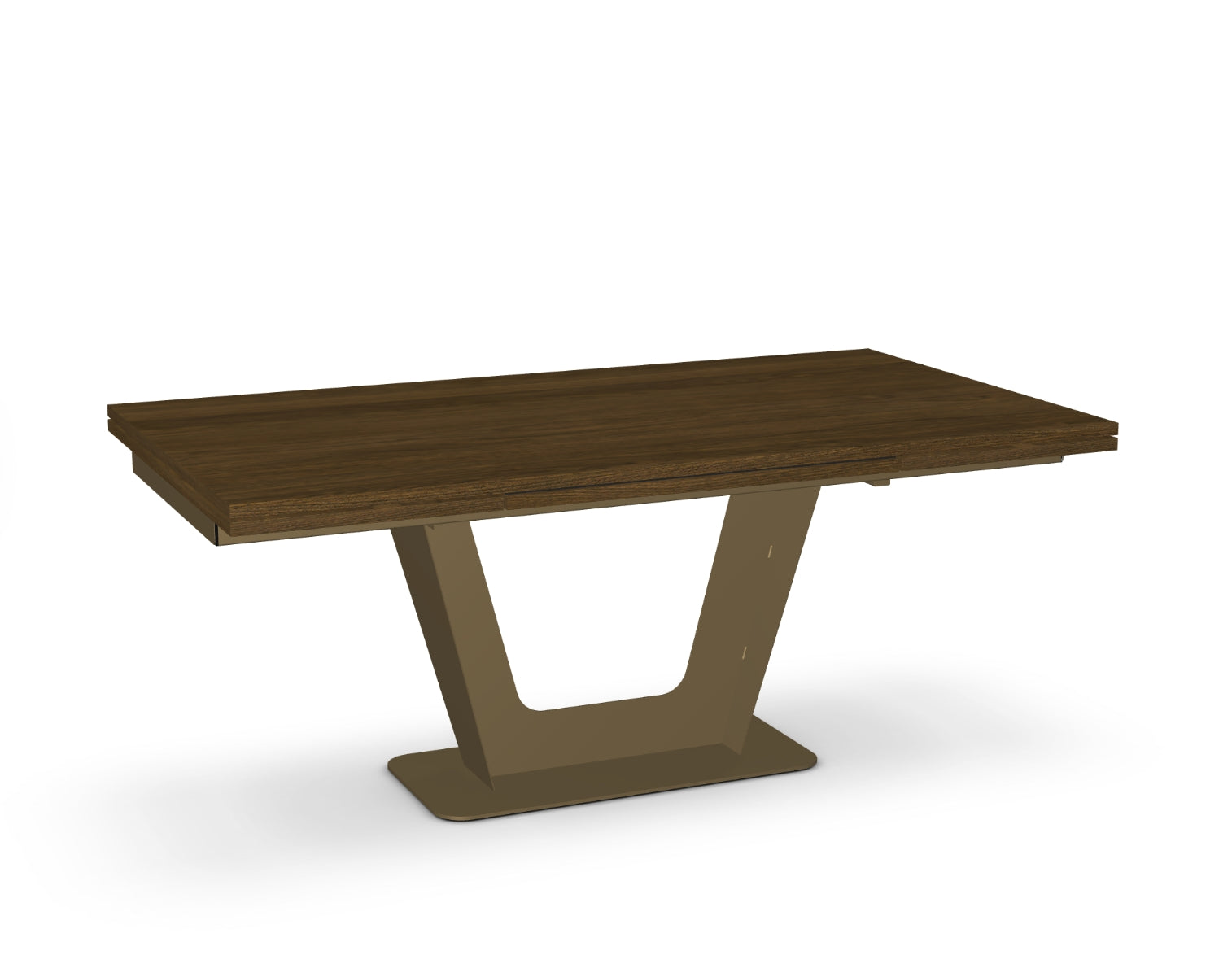 Wooden table with a modern design on a white background