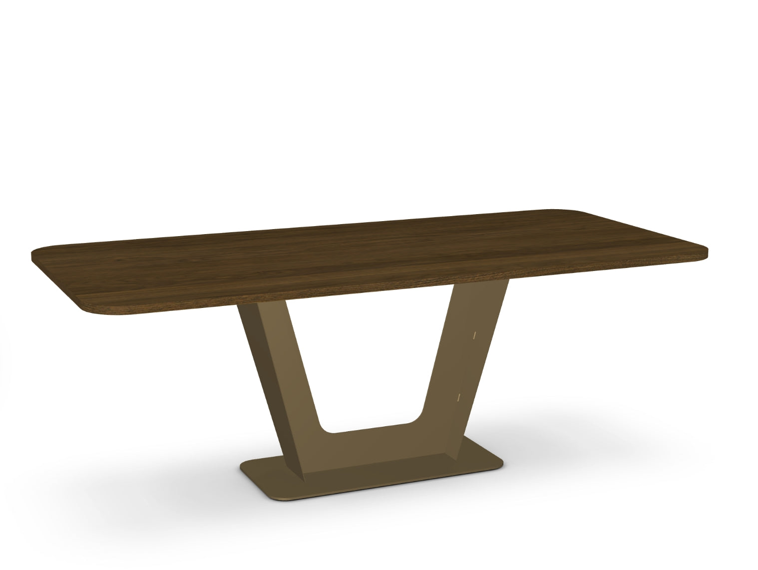 Wooden table with a modern design on a white background