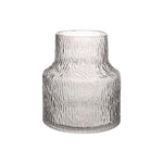 Clear glass vase with textured surface on a white background