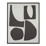 A black and white abstract wall art piece with geometric elements, framed in a black frame.