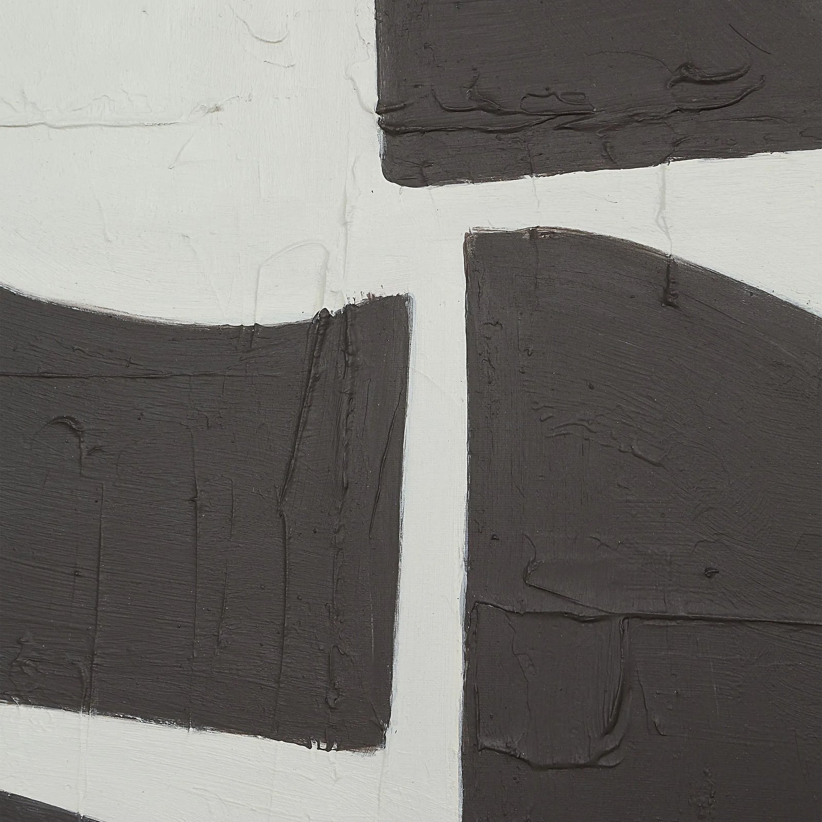 A black and white abstract wall art piece with geometric elements, framed in a black frame.