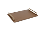A leather tray with gold finished handle