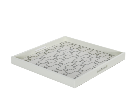 A white ivory serving tray with a geometric pattern.