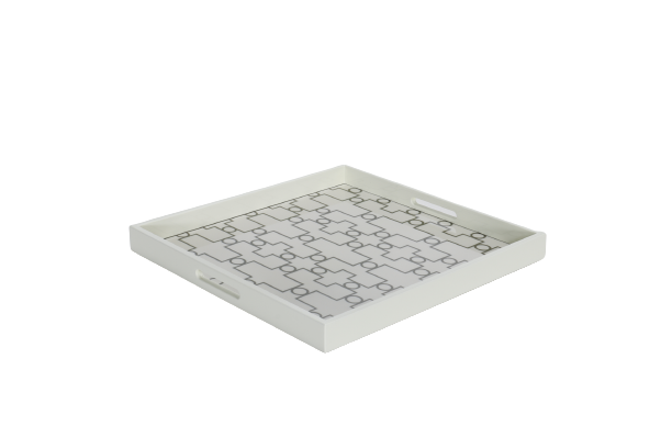 A white ivory serving tray with a geometric pattern.