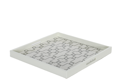 A white ivory serving tray with a geometric pattern.