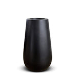 Black tall planter made of fiberglass with a matte finish, designed for indoor use.