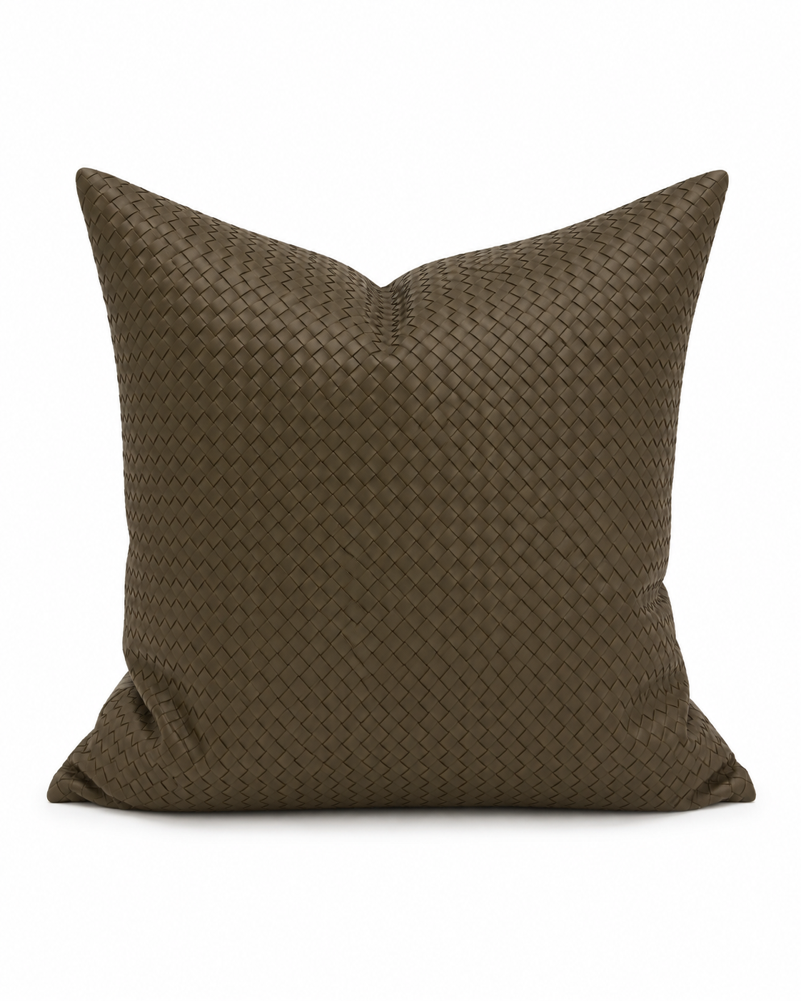 A square throw pillow with a woven basketweave texture in a dark brown color, shown against a plain white background.
